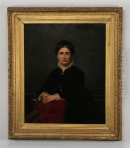 A Seated Matron Wearing A Black Dress With A Lace Collar