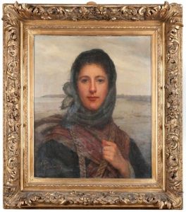 Portrait De Jeune Pecheuse, Granville Au Loin