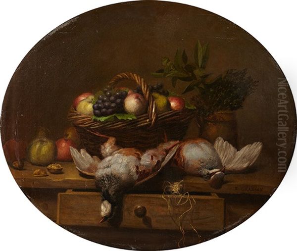 Corbeille De Fruits Et Oiseaux Sur Une Table - view 1
