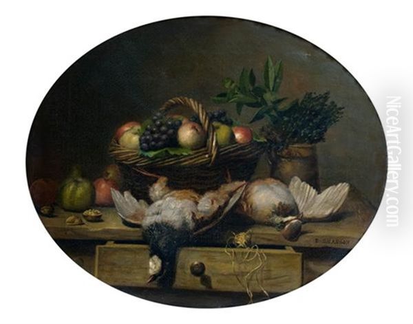 Nature Morte Aux Perdreaux Rouges Et Panier De Fruits - view 1