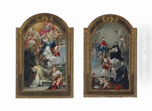 The Vision Of St. Philip Neri; The Vision Of Sts.francis Borgia (2 Works) by Antonio Salas