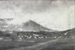 Paisaje De Montana Con Rebano by Manuel Salces y Gutierrez