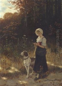 Strickendes Madchen Mit Hund