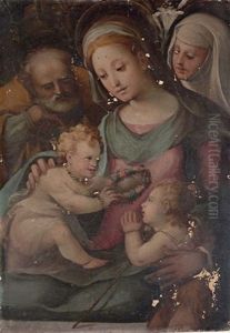 The Holy Family With Saints John The Baptist And Anne by Arcangelo di Leonardo Salimbeni