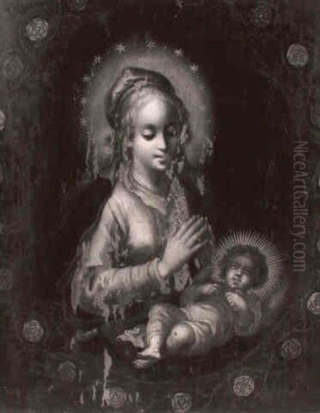La Vierge Adorant L'enfant Jesus Dans Une Guirlande De Roses - view 1
