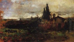 Paesaggio Con Campagna E Chiesetta by Augustin Salinas y Teruel