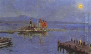 Vista De Un Ferry En El Lago De Garda
