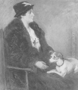 Portrait Einer Dame Mit Nerzmantel Und Hund