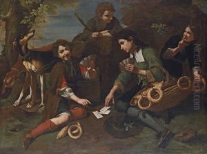 Boys Playing Cards In A Forest Clearing