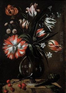 Blumenvase, Kirschen Und Artischocke - Vaso Di Fiori, Ciliege E Carciofo