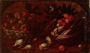Still Life Of A Basket Of Fruit, A Cardoon, Robbins And A Thrush Upon A Ledge Still Life Of A Basket Of Fruit, A Cardoon, Robbins And A Thrush Upon A Ledge