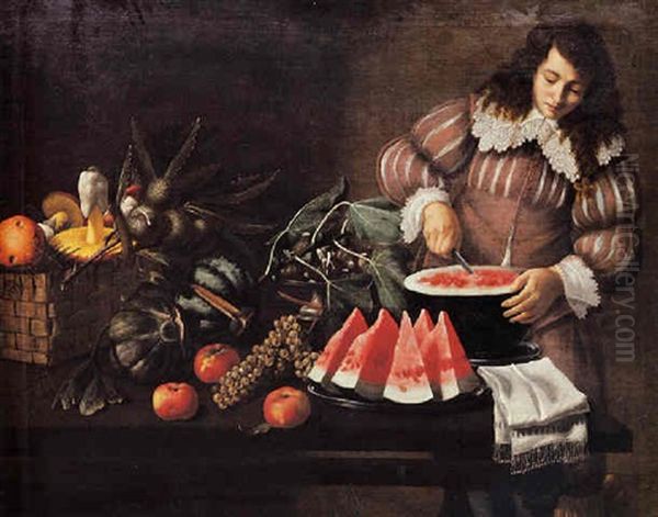 Jeune Homme Preparant Un Plat De Fruits - view 1