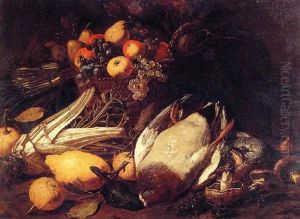 Still Of Fruit In A Basket, Asparagus, Mushrooms, A Cardoon And Fowl Still Of Fruit In A Basket, Asparagus, Mushrooms, A Cardoon And Fowl