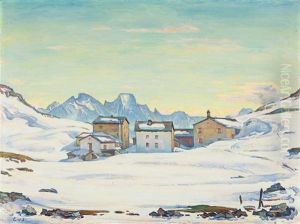 Engadiner Landschaft Im Winter - Blick Auf Die Alp Blaunca Mit Der Bondasca-gruppe Im Hintergrund by Carl Albert Von Salis-Soglio