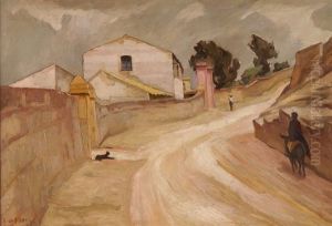 Strasse Mit Hausern Und Reiter Strasse Mit Hausern Und Reiter
