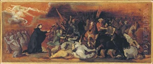 A Jesuit Saint Interceding During A Battle, With Kneeling Figures Praying To The Left - view 1
