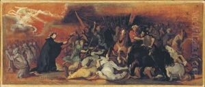 A Jesuit Saint Interceding During A Battle, With Kneeling Figures Praying To The Left
