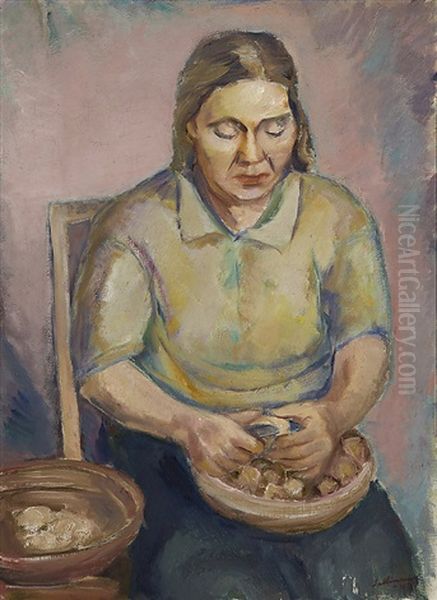 Woman Peeling Potatoes - view 1