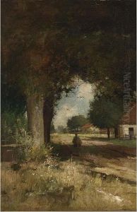 A Peasantwoman On A Path by Hendrikus Johan Bouhuys