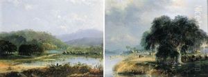 A River Landscape In Java With Figures Resting Under A Tree by Abram Salm