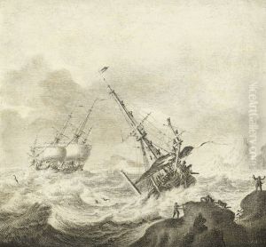 Shipping On A Stormy Sea by Adriaen Van Salm