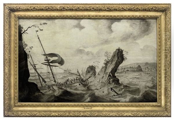 A Man-o'war Driving Onto Rocks In A Gale - view 1