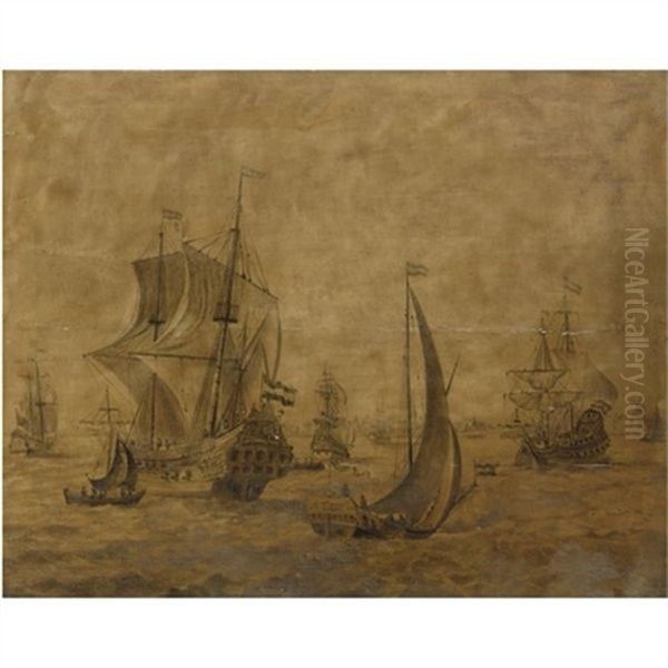 A Dutch Two - Decker In An Estuary With Many Other Ships And Vessels - view 1
