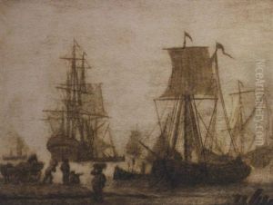 Shipping In A Harbour With Figures On A Shore