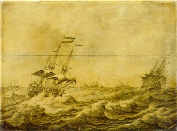 Dutch Galley Frigates And Others Shipping In Choppy Seas - view 1