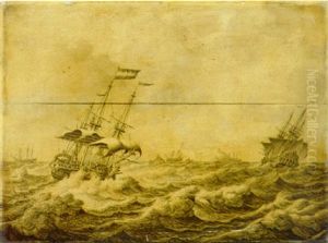 Dutch Galley Frigates And Others Shipping In Choppy Seas by Adriaen Van Salm