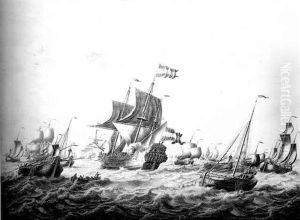 Men-of-war Breaking Fishermen's Nets by Adriaen Van Salm