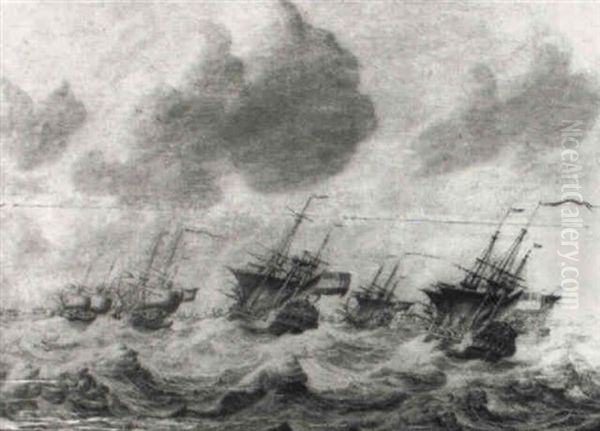 Sailing Ships Along The Coast Of Overijssel During A Storm - view 1