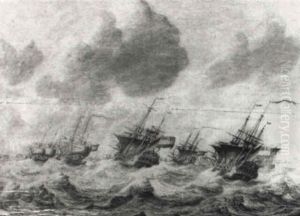 Sailing Ships Along The Coast Of Overijssel During A Storm