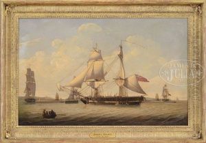 A British 18-gun Snow Departing From The River Mersey by Robert Salmon
