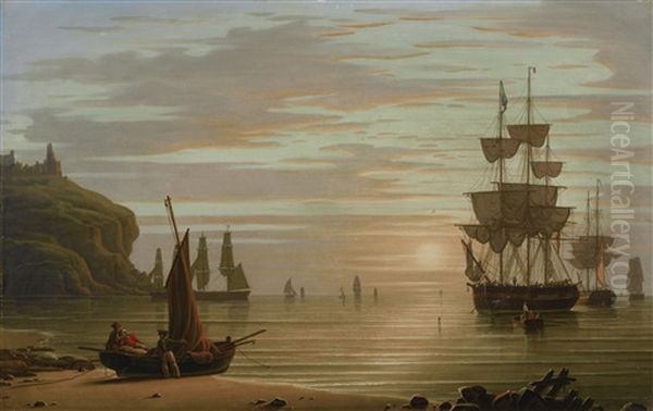 Calm & Sunset, Shipping; Tynemouth Point And Boat - view 1