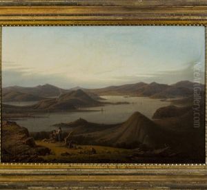 Hunters In A Landscape, Kyles Of Bute, Scotland by Robert Salmon
