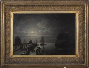 Moonlight Scene With Figures On The Quay At Ramsgate