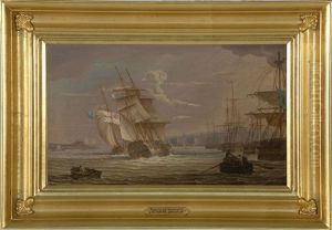 Shipping Off Greenwich, Depicting An Active Harbor View With Greenwich In The Distance