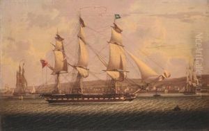 A Man-of-war Of The Red Squadron, Departing The "tail Of The Bank" Anchorage On The Clyde by Robert Salmon