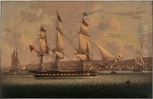 A Man-of-war Of The Red Squadron, Departing The 'tail Of The Bank' Anchorage On The Clyde by Robert Salmon