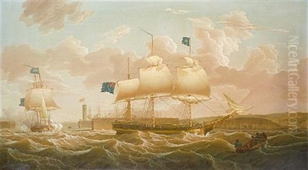 A Privateer In Two Positions Leaving Whitehaven Harbour - view 1