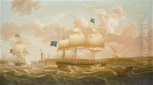 A Privateer In Two Positions Leaving Whitehaven Harbour
