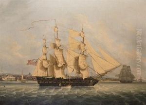 A Privateer Anchored In The Mersey And Drying Her Sails In A Fresh Breeze