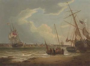 The Ship "liverpool" In The Mersey, Seen From The Wallasey Foreshore by Robert Salmon