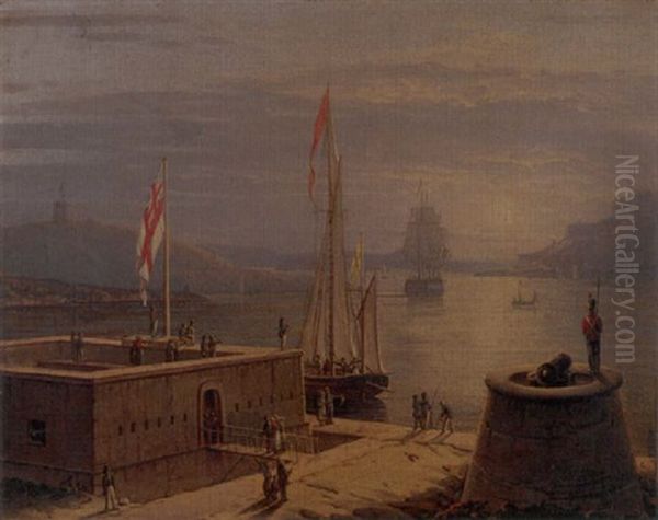 Vessels In A Harbor/royal Naval Fort At Milford Haven, England (?) - view 1