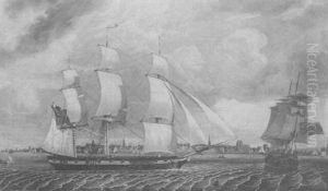 An Eastindiaman In Two Positions In An Estuary
