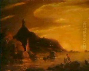 Moonlit Coastal Scene With Figures By The Shore by Robert Salmon