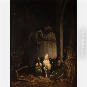 Barn Interior Scene With Chickens by Theodore Frederic de Salmon