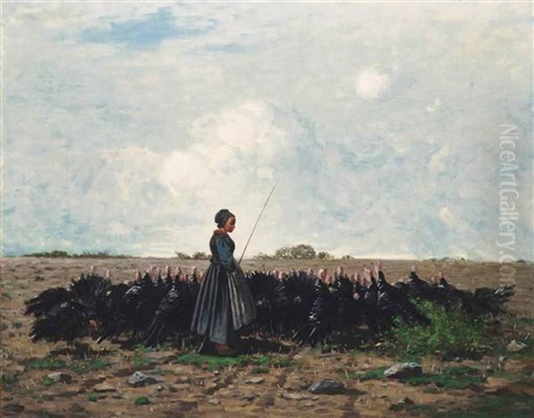 A Young Girl Herding Turkeys - view 1