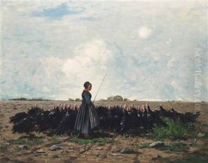 A Young Girl Herding Turkeys by Theodore Frederic de Salmon